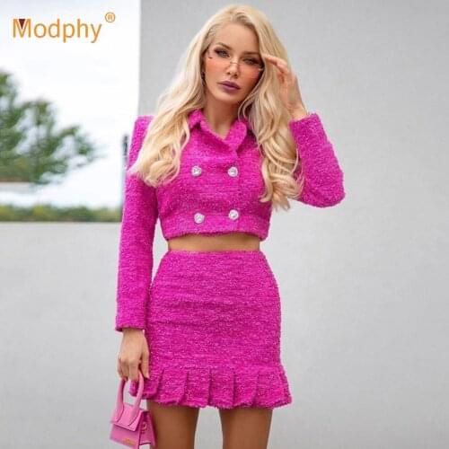 Sexy Women Two-Piece Set Long Sleeve Short Jacket & High Waist Pleated Skirt Ladies Sets Fashion Party Female Clothing 2021 New