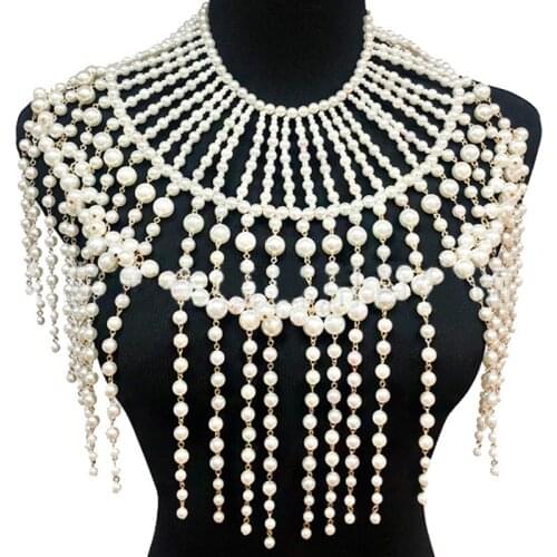 Bridal Luxury Pearls Wedding Cape Lady O-neck Tassel Prom Pop Rock Shawl Female Elegant Party Romantic Beaded Shrug Ivory Black