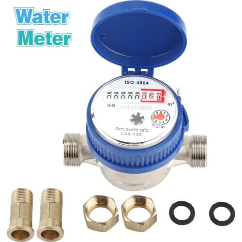 1/2" Water Meter Digital Dial Garden Household Water Meter 1.5m³/H 0-40℃ Water Flow Gauge With All Copper Connector