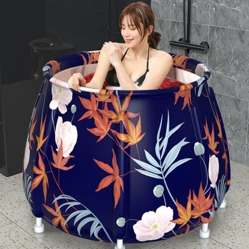 PVC Foldable Bathtub 65*70CM Home Thickened Household Large Baby Tub Bath Barrel for SPA Soaking Swimming Inflatable Bucket