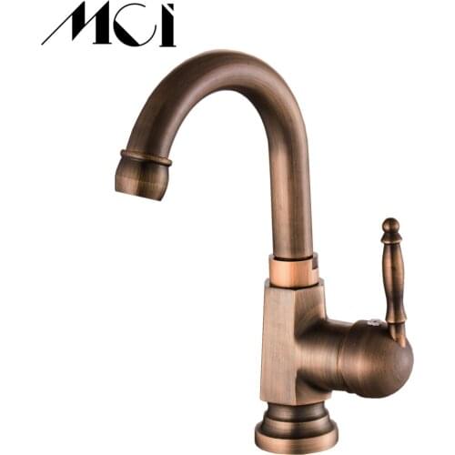Antique Brass Deck Mounted Basin Water Faucet With Single Handle One Hot And Cold Water 360 Rotation Single Handle Mixer Tap