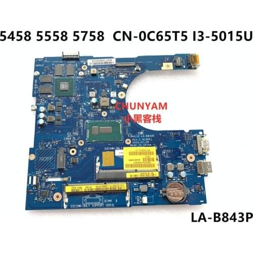 Brand NEW CN-0C65T5 C65T5 FOR Dell INSPIRON 5458 5558 5758 Laptop Motherboard AAL10 LA-B843P I3-5015U Mainboard 100%tested