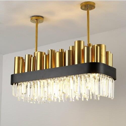 Modern Luxury Gold Led Pendant Light Lustre Crystal Straight Pendant Lamp Led Luminarias Hang Lamp Dinning Room Suspend Lamp