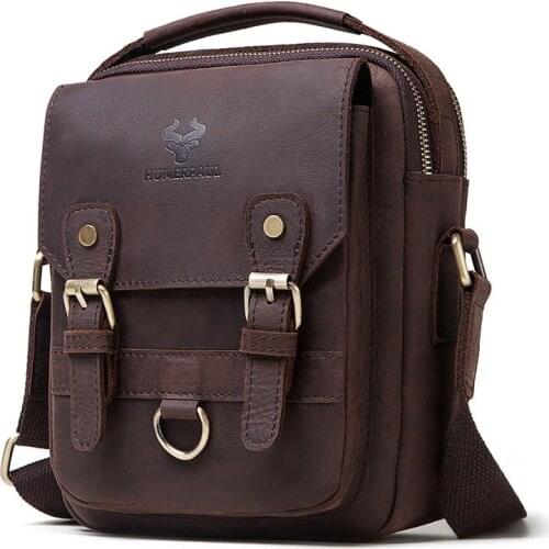 Crazy Horse Genuine Leather Mens Vintage Shoulder Bag Crossbody Bags Men High Quality Large Capacity Business Handbag for IPad