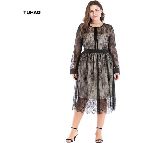 TUHAO plus size 5XL 4XL 3XL Womens Summer Lace Dress Vintage Sexy Rockabilly Vestidos female Party Black Dresses CM56