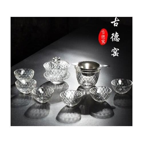 Thickened transparent glass tea set home exquisite cups crystal bowl Kung Fu tea set