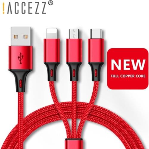 !ACCEZZ 3 in 1 Charging Cable Lighting For iPhone 8 Plus X XR XS Max Micro USB Type C For Samsung S8 Xiaomi 6 Charger Cord Line