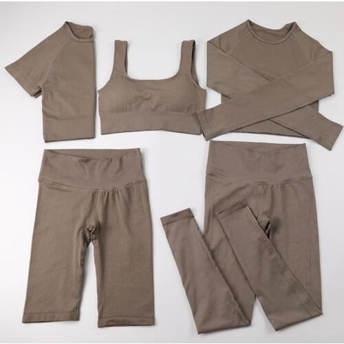 Ribbed Workout Clothes Womens Yoga Suit Seamless Gym Set Fitness Shorts Sets High Waist Leggings T-Shirt Female Sportswear