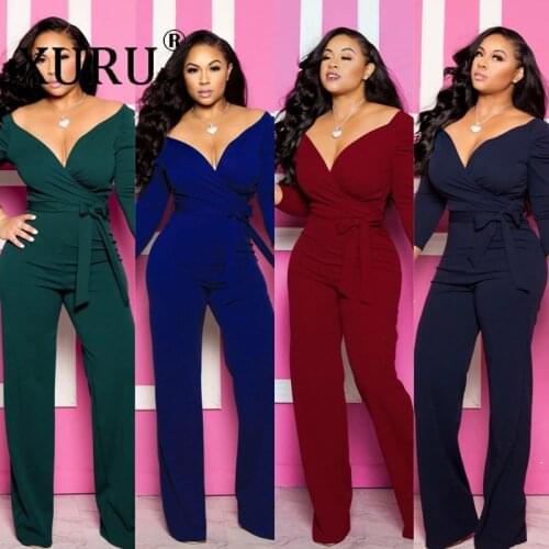 XURU European and American long-sleeved solid color V-neck tight bodysuit autumn new womens jumpsuit