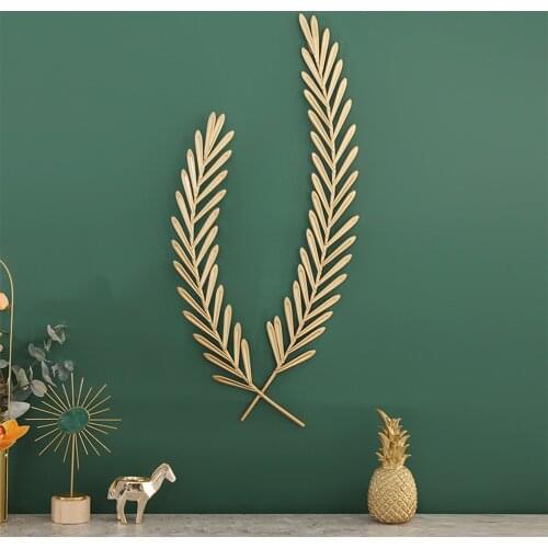Nordic Golden Metal Leaf Wall Decoration Creative Wrought Iron Wheat Ear Home Wall Decor Pendant Modern Indoor Home Decoration