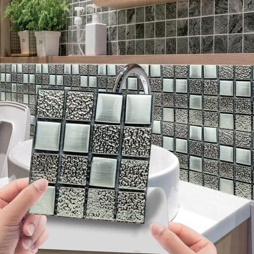 1Set 10pc Floor Tiles Wall Stickers Desk Wardrobe Decoration Art Mural Bathroom Waist Line PVC Wall Decals 10X10CM 2107