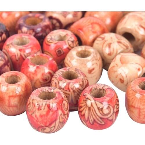 10/50pcs Wood Beads Mix Shape Drum Pattern Big Hole Loose Spacer Beads Fit Charm Bracelet DIY For Dreadlocks Jewelry Making