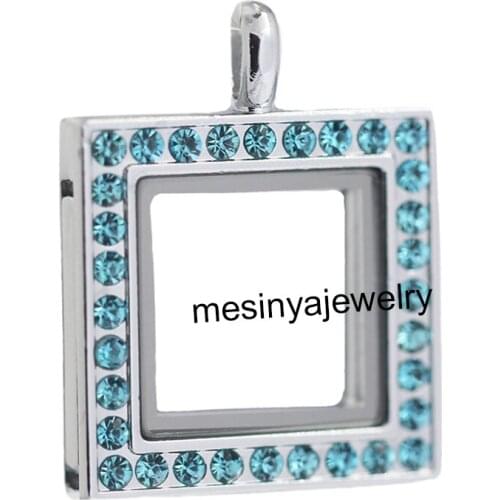 10pcs best quality blue zirconia 24.7mm square glass locket for floating charms xmas gift , floating charms not included
