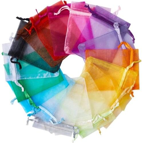 Pandahall 100pc Mixed Color Rectangle Organza Gift Bags Jewelry Bracelet Anklet Necklace Packing Drawable Pouches Vacuum Packing