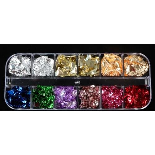 12 Grids/Set Gold Foil Nail Art Sequins DIY Design Tiny Slices Decoration Acrylic Beauty Polymer Clay Nail Sticker Accessor