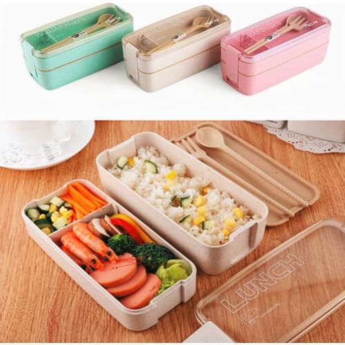 750ml Healthy Material 2 Layer Lunch Box Wheat Straw Bento Boxes Microwave Dinnerware Food Storage Container Lunchbox