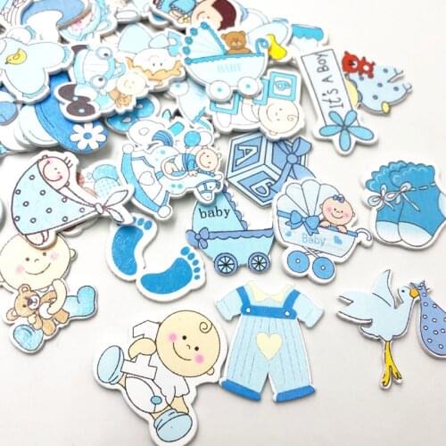 30Pcs Blue Color baby No Holes Sewing Wooden Buttons Random Mixed Decorative Buttons Flatback Scrapbooking Making WB623