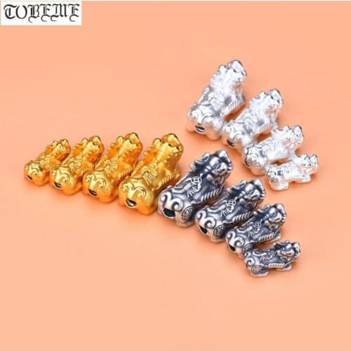 3D 100% 999 Silver Pixiu Bead Pure Silver Lucky Fengshui Animal Beads Wealth Piyao Beads DIY Bracelet Beads