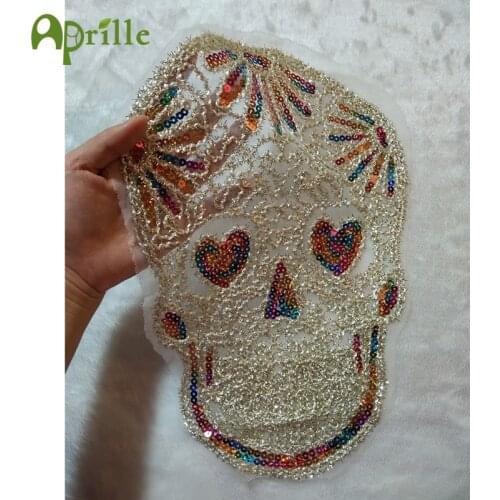 3d lace sequins skull patch DIY clothes stickers on patches for clothingembroidered motif beaded applique punk embroidery badges