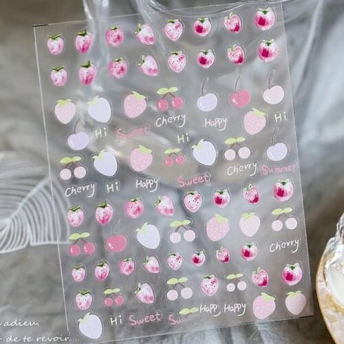 3D Peach Fairy Nail Sticker Pink Strawberry Design For Nail Art Transfer Decals Slider Wraps DIY Nail Art Decoration Accessories