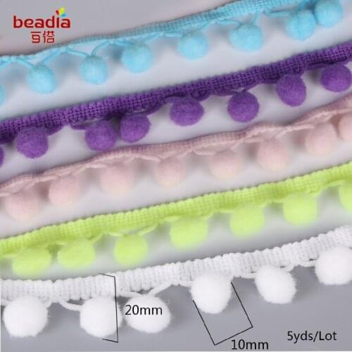 5Yards/Lot Dia 10MM Pom Pom Trim Ball Fringe Ribbon DIY Sewing Accessory Lace 20 Colors For Home Party Decoration 20mm Width