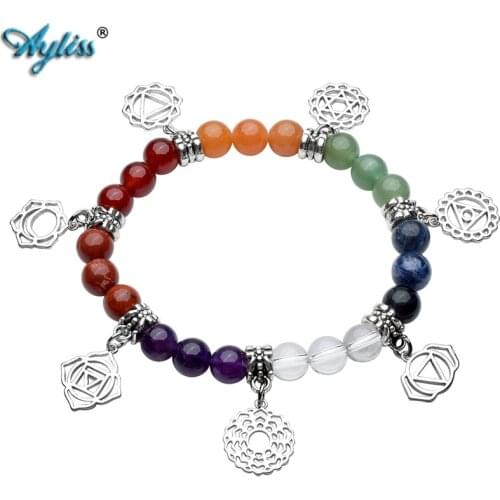 Ayliss Dropship 8mm Natural Stones Bracelet Natural Healing Balance Energy Prayer Beads Bracelets 7 Chakra Beads Yoga Bracelet