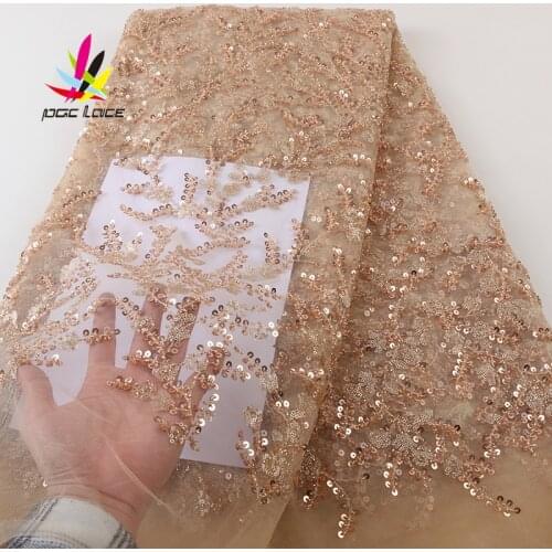 Sequin Net Embroidery Lace Fabric Beads African Fabrics High Quality Nigeria 2021 Nigeria Embroidery White New Designs