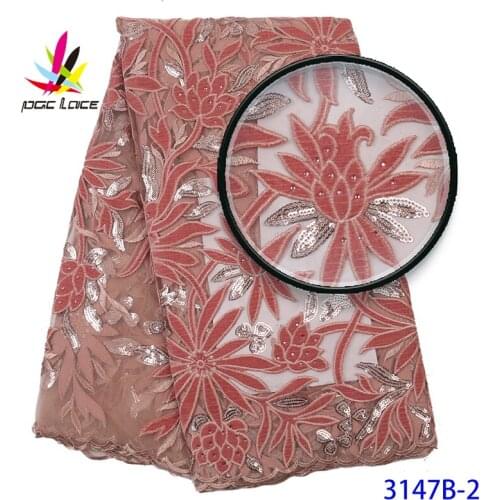 Sequin Embroidery Velvet Fabric Lace Pink Color Sequence African French Nigerian High Quality Best Selling 2020 Latest Style