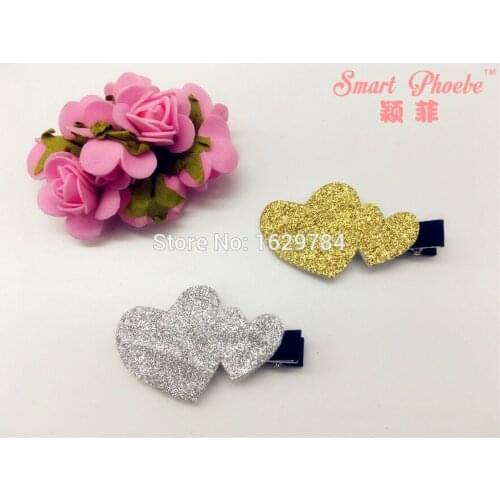 Boutique 20pcs Fashion Cute Glitter Heart Girls Hairpins Solid Kawaii Cartoon Girls Hair Accessories Headwear Silver Gold