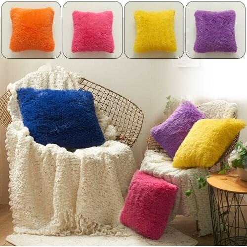 43x43cm Solid color Soft Fur Plush Cushion Cover For Home Bed Room Pillowcases Pillows Car Seat Decoration Sofa Pillow Case