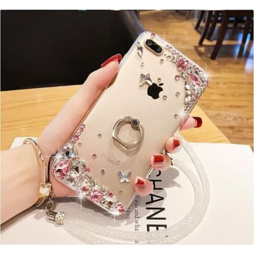 For Samsung S6 S7 S8 S9 S10 S20 S21 PLUS Lite Note5 8 9 10 20 Case Luxury Bling Rhinestone Diamond Crystal Ring Stand Soft Cover