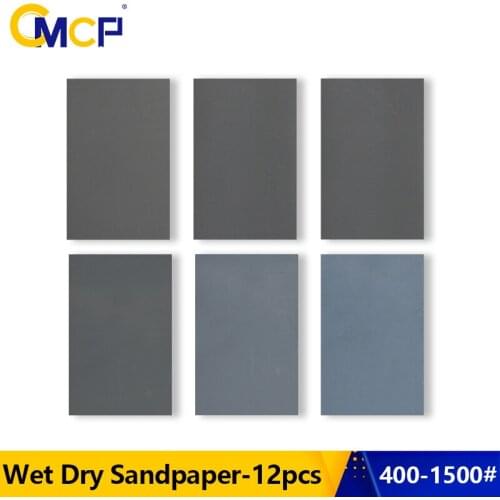 CMCP Wet Dry Sandpaper 12pcs 400-1500 Grit Waterproof Sandpaper 9 x 3.6 Inches for Wood Metal Abrasive Polish Tool Sanding Paper