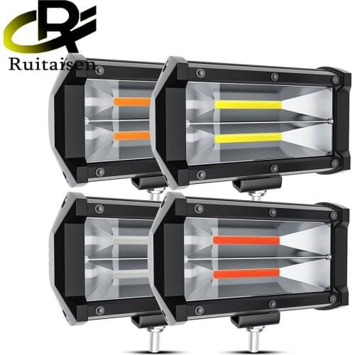 COB Car LED Work Light 5 Inch 72W Trinocular Double Row LED Light Bar Spotlight Automobile LED Working Light 7200LM
