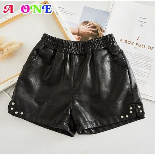 Autumn Winter kids girl short PU pants baby shorts fashion diamonds black PU soft kids designer girls brands 2 to 14 yrs
