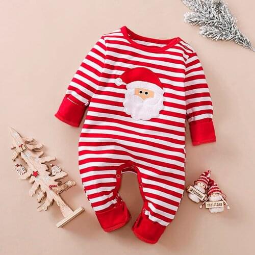 Striped Newborn Baby Santa Romper Jumpsuit Playsuit Children Xmas Costume Infant Clothing 0-24M Christmas Baby Girl Boy Clothes