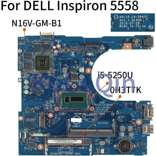 KoCoQin Laptop motherboard For DELL Inspiron 5558 CN-0H3T7K 0H3T7K LA-B843P SR26C N16V-GM-B1 DDR3 Mainboard