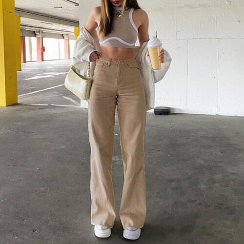 Stylish Solid Baggy Mom Y2K Jeans For Girls Female 2021Fashion Denim Pants For Women High Waisted Trouser Capris Streetwear