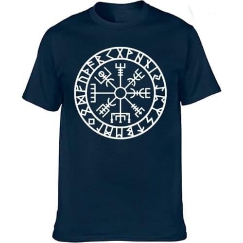 New Men Cotton T Shirt Viking Icelandic Vegvisir Compass Rune Amulet T-shirt Casual Crew Neck Short Sleeve Camisetas Tops