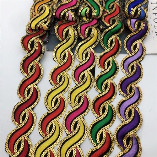 Hot sale Iron on flower Sequins Lace Ribbon Embroidered Flower Trim Tape Fabric Diy Clothes