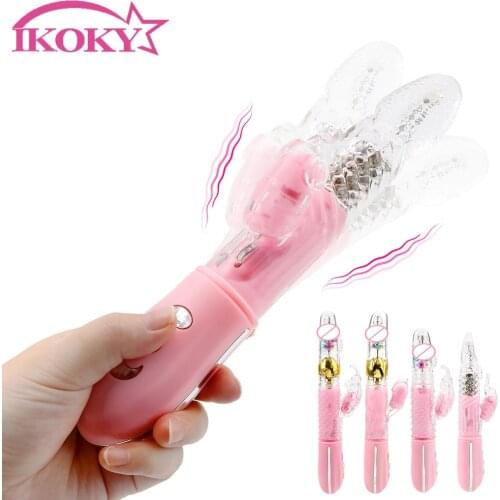 IKOKY Female Masturbation G spot Dildo Vibrator 7 Frequencies Rabbit Vibrator Telescopic Vibration Built-in ball Rotation
