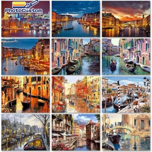 PhotoCustom Oil Painting By Numbers 60x75cm Paint For Drawing By Numbers On Canvas Venice Scenery Frameless Home Decor