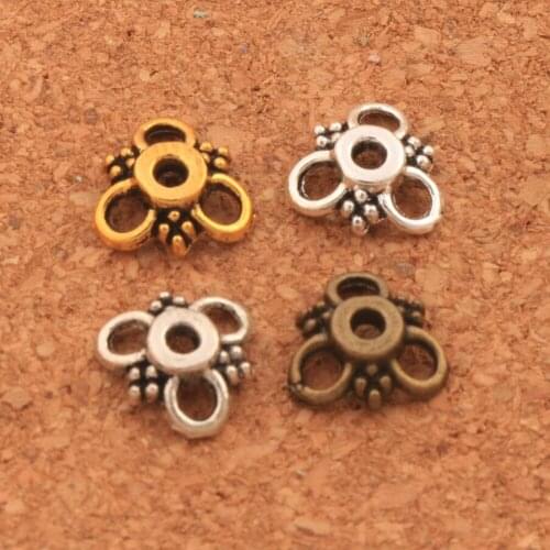 500Pcs Triangle Flower Dots Bead cap 10x10mm Tibetan Silver/Gold/Bronze Jewelry Findings Components L1037