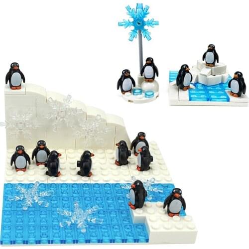 City DIY Accessories MOC Building Blocks Penguins Glacier Snowflake Classic Bricks Icy Snow World Creator Toys for Children