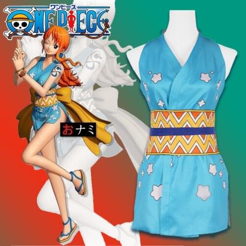 HOT Anime One Piece Nami Cosplay Costume Full Set Blue Short Dress for Women Vacation Beach Uniform Halloween Party Cosplay
