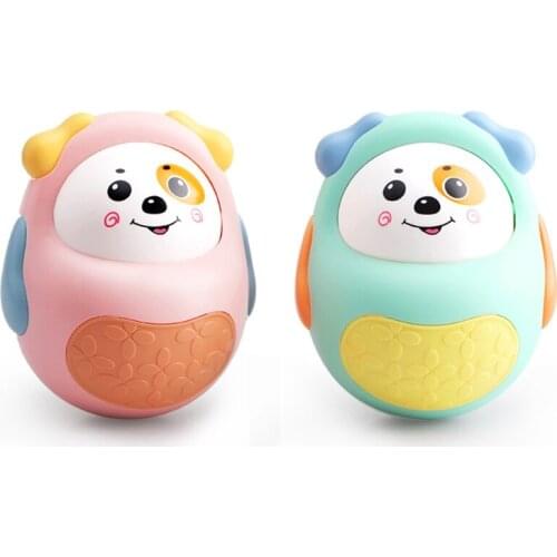 Red/Green Active Face Puppy Cartoon Tumbler Toy, Bell Rattle Education Tumbler Doll for 0-3/6-12 Months Infant Soothing