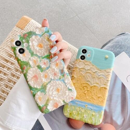 Retro sweet Flowers oil painting art Phone Case For iPhone 12 11 Pro Max XS MAX XR X 12 mini 7 8 Plus 7Plus case Silicone cover