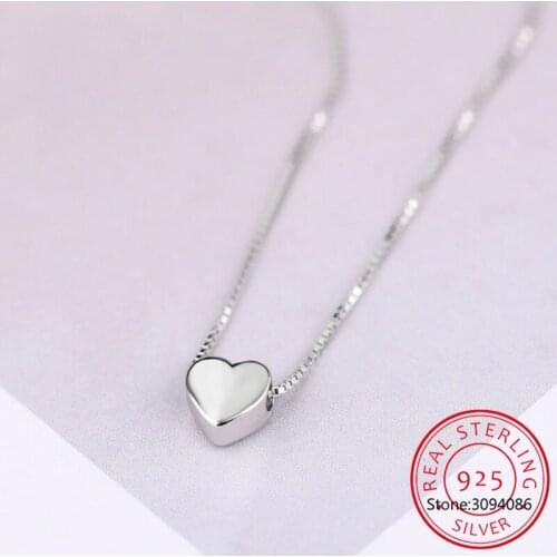 Fashion Minimalist Smooth Heart Shaped Pendant Necklace 925 sterling Silver Cute Charm Necklace For Women