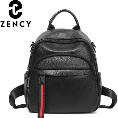Zency Genuine Leather High Quality Fashion Female Designer Backpack Simple Casual Travel Rucksack Large Girls School Bag Satchel