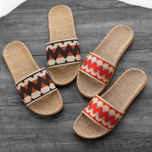 Womens Mens Summer Slippers Soft Linen Indoor Household Slippers Hemp Open Toe Sandals Lovers Shoes Multi-style Non-slip EVA