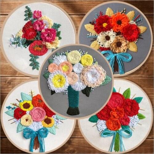 20cm Flower Shop Plant Series European embroidery kit simple three-dimensional embroidery Ribbon kit embroidery needlework